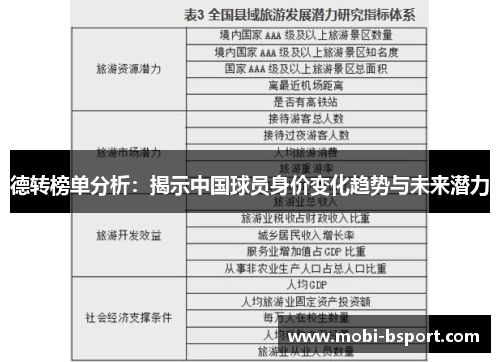 德转榜单分析：揭示中国球员身价变化趋势与未来潜力