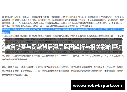 魏震禁赛与罚款背后深层原因解析与相关影响探讨