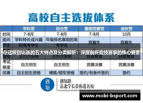 夺冠级别比赛的五大特点及分类解析：深度剖析竞技赛事的核心要素